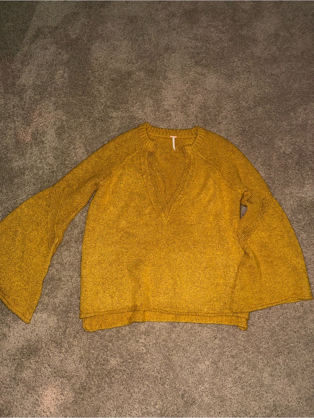 Free People Mustard Bell Sleeve V-Neck Sweater
